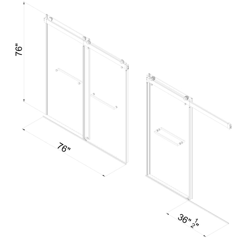 76-in W x 76-in H Frameless Sliding Soft Close Standard Shower Door (Tempered Glass)