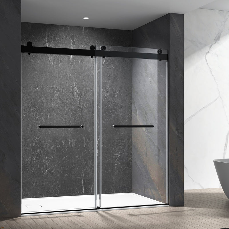 76-in W x 76-in H Frameless Sliding Soft Close Standard Shower Door (Tempered Glass)