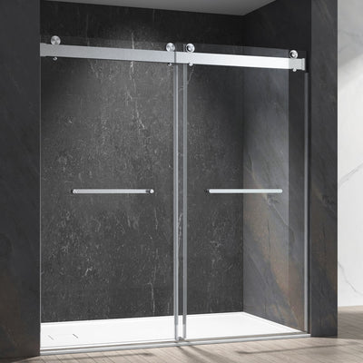 76-in W x 76-in H Frameless Sliding Soft Close Standard Shower Door (Tempered Glass)