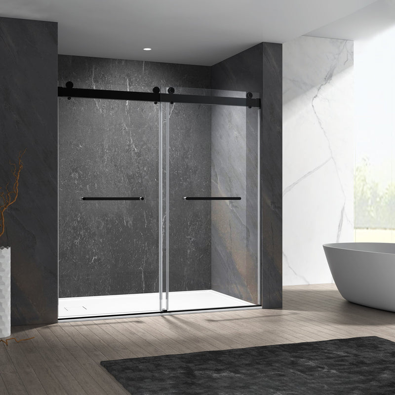 72-in W x 76-in H Frameless Sliding Soft Close Standard Shower Door (Tempered Glass)