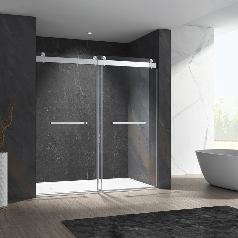 60-in W x 76-in H Frameless Sliding Soft Close Standard Shower Door (Tempered Glass)