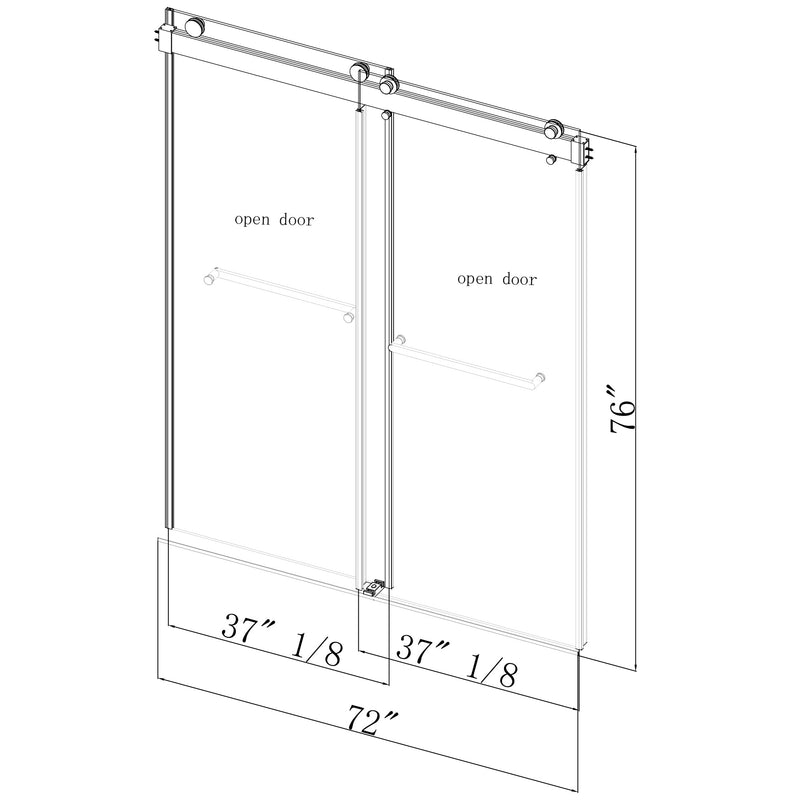 76-in W x 76-in H Frameless Sliding Soft Close Standard Shower Door (Tempered Glass)