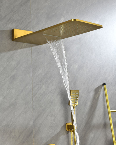 Wall Mounted Waterfall Rain Shower System With 3 Body Sprays & Handheld Shower