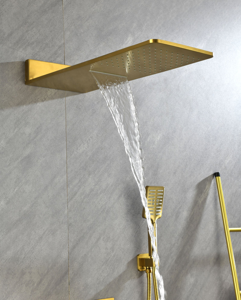 Wall Mounted Waterfall Rain Shower System With 3 Body Sprays & Handheld Shower