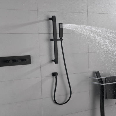 Dual Function Waterfall Rainfall Showerhead Thermostatic Shower System Shower Faucets Complete Set