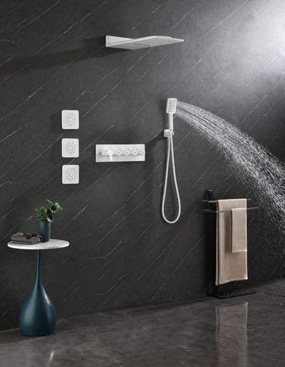 Wall Mounted Waterfall Rain Shower System With 3 Body Sprays & Handheld Shower