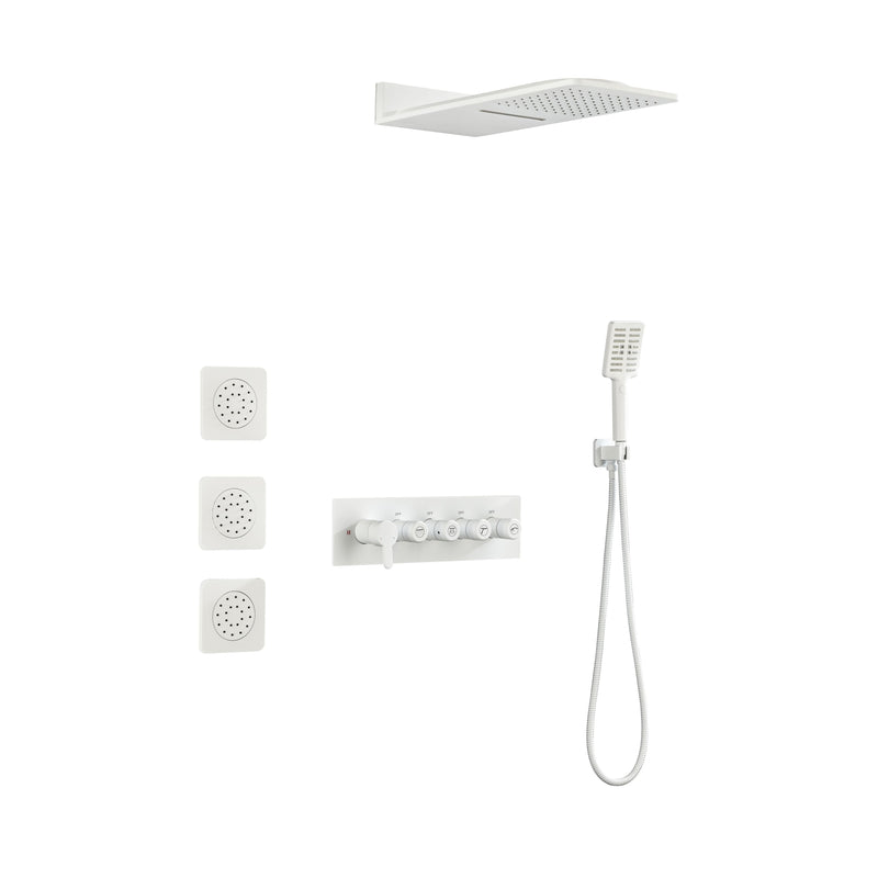 Wall Mounted Waterfall Rain Shower System With 3 Body Sprays & Handheld Shower