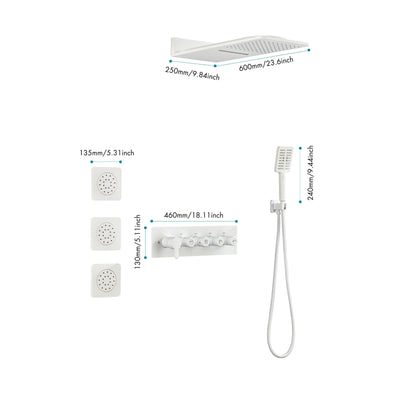 Wall Mounted Waterfall Rain Shower System With 3 Body Sprays & Handheld Shower