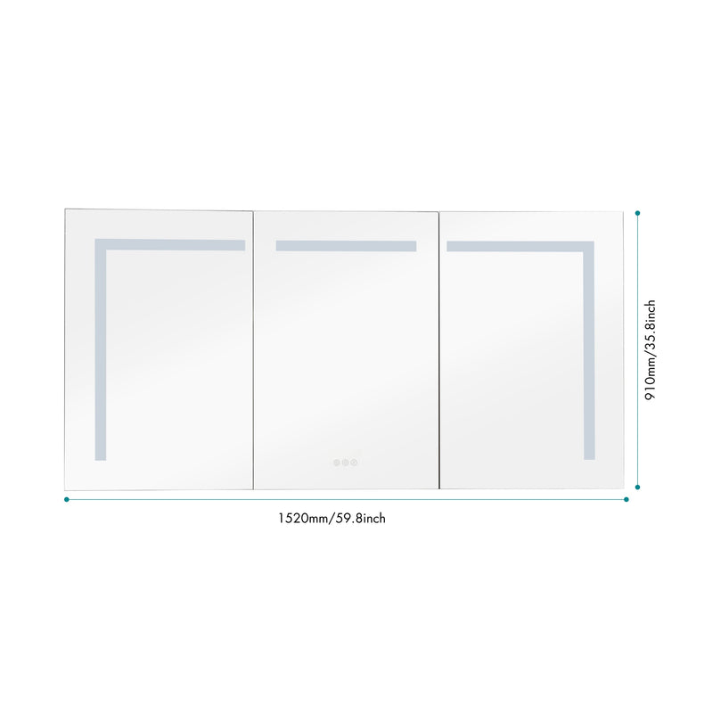 60 in. W x 36 in. H LED Large Rectangular Aluminum Alloy Surface Mount Medicine Cabinet with Mirror