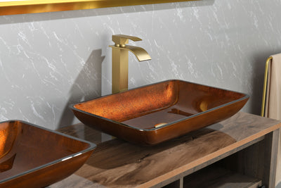 22.5in L -L -14.5in W -10.5in H Handmade Glass Rectangle Vessel Bathroom Sink Set in Rich Chocolate Brown