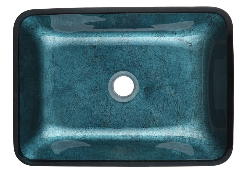 18in L -13in W -12in H Handmade Countertop Glass Rectangular Vessel Bathroom Sink Set in  Blue Glass