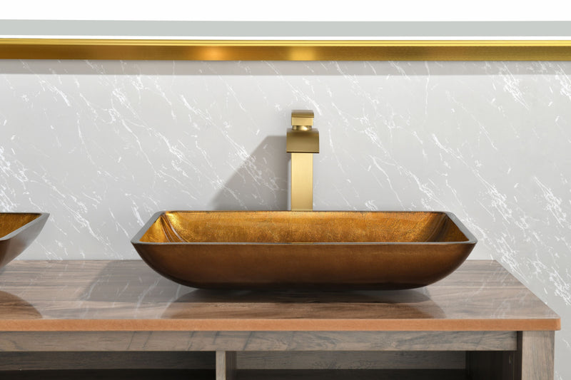 22.25in L -14.25in W -10.75in H Glass Rectangular Vessel Bathroom Sink in Gold