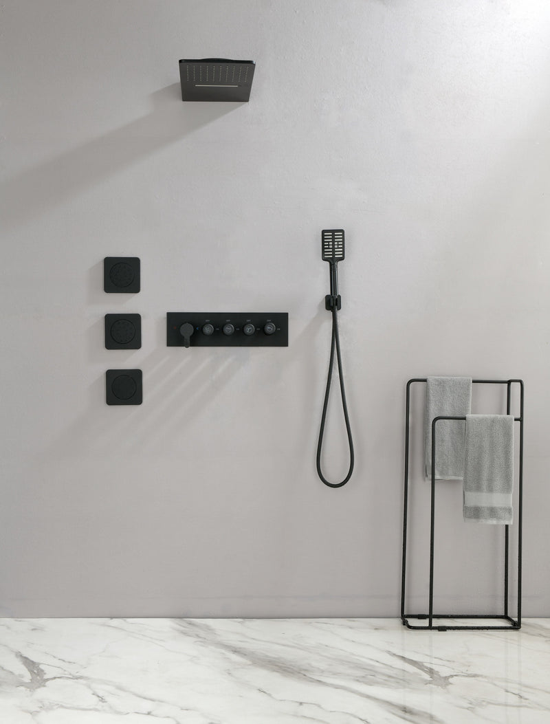 Wall Mounted Waterfall Rain Shower System With 3 Body Sprays & Handheld Shower