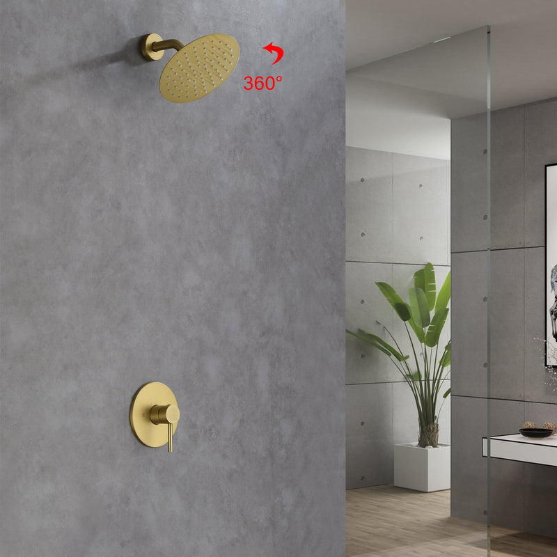 Golden Brushed Built-In Shower System With Rough-in Valve