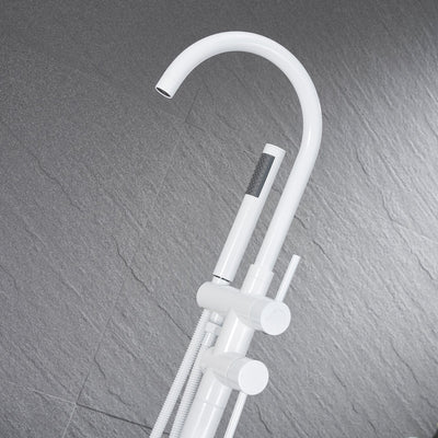 White Freestanding Bathtub Faucet Floor Mounted Faucet With Hand Shower