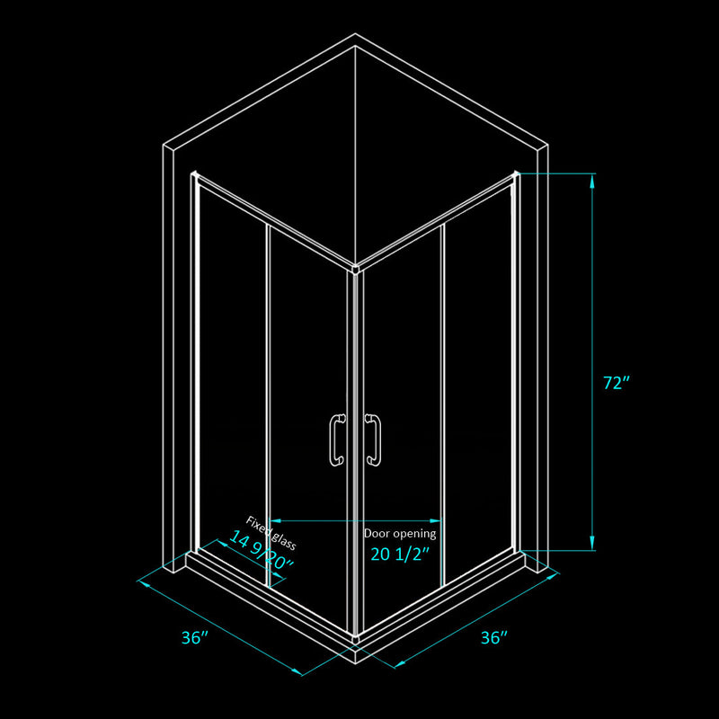 36 in. x 72 in. Corner Shower Enclosure, Clear Glass, Double Sliding Doors, with Handle in Chrome