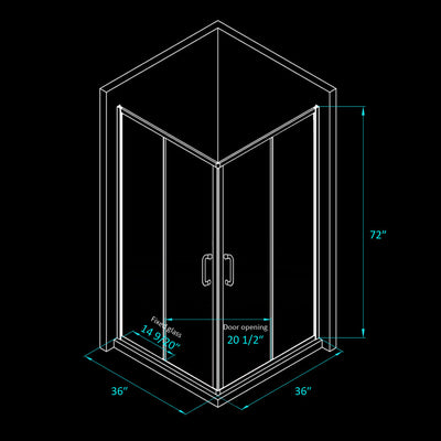 36 in. x 72 in. Corner Shower Enclosure Clear Glass Double Sliding Doors with Handle Brushed Nickel