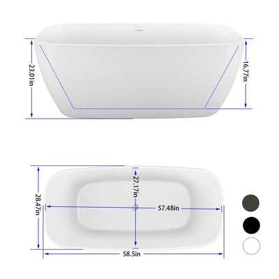 28-in W x 59-in L Gloss White Acrylic Oval Freestanding Soaking Bathtub