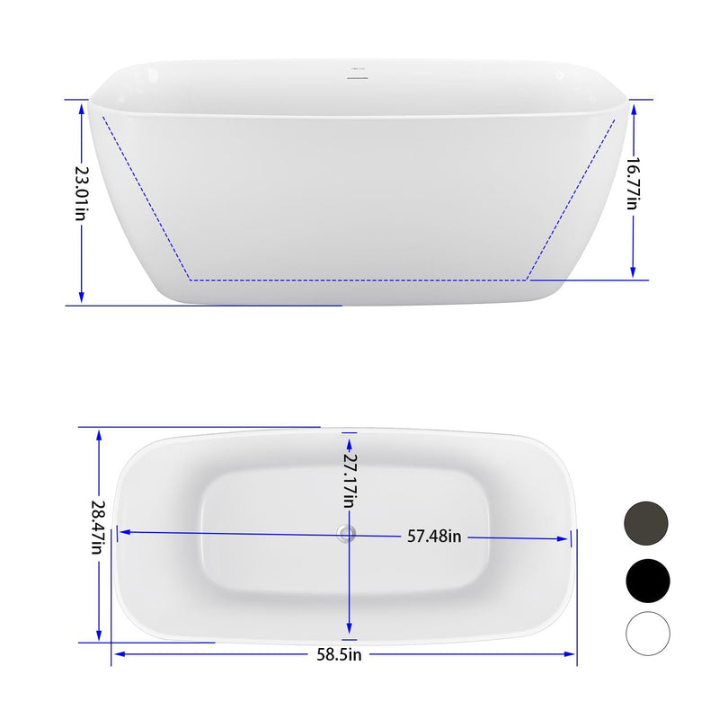 28-in W x 59-in L Gloss White Acrylic Oval Freestanding Soaking Bathtub