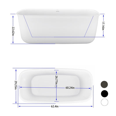 29-in W x 62-in L Acrylic Freestanding Contemporary Soaking Bathtub