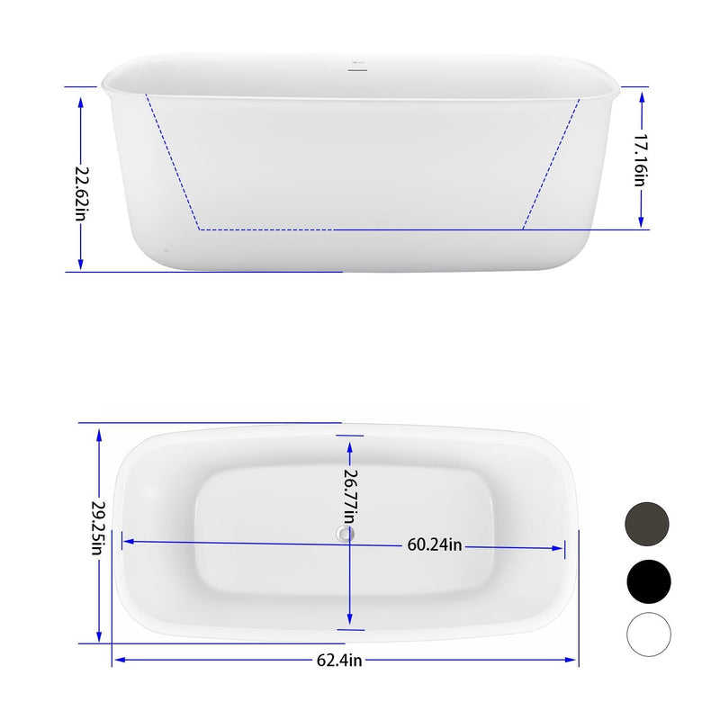 29-in W x 62-in L Acrylic Freestanding Contemporary Soaking Bathtub