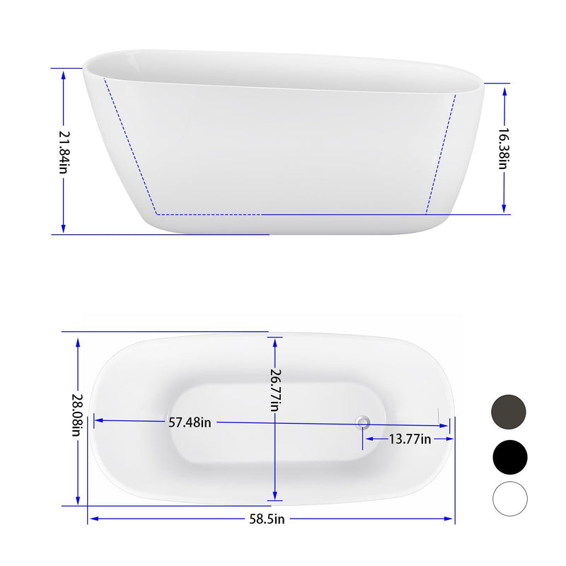 28-in W x 59-in L Gloss Acrylic Oval Freestanding Soaking Bathtub