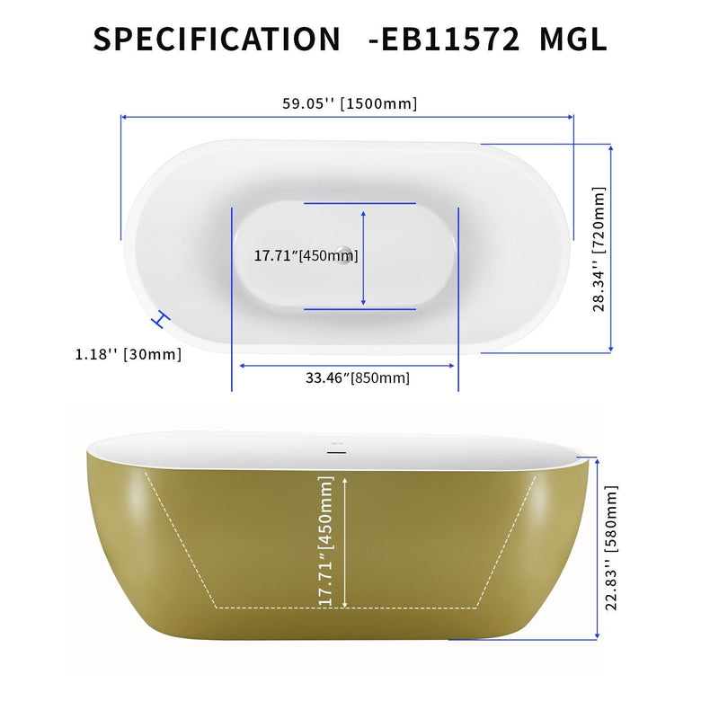 28-in W x 59-in L with Polished Chrome Trim Acrylic Oval Freestanding Soaking Bathtub