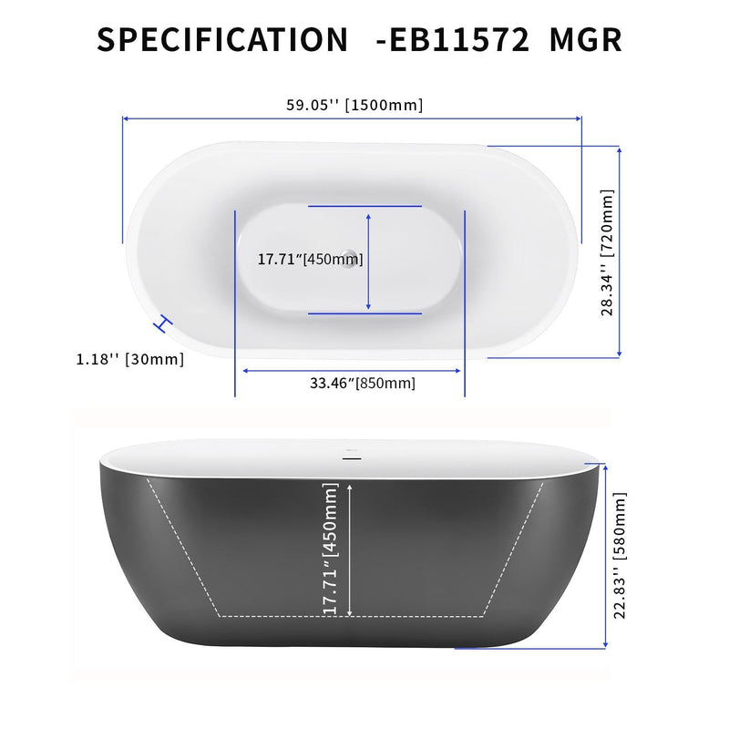 28-in W x 59-in L with Polished Chrome Trim Acrylic Oval Freestanding Soaking Bathtub