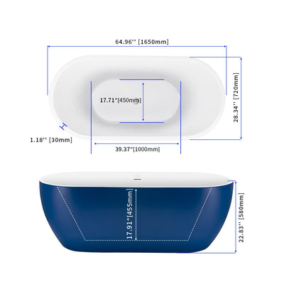 28-in W x 65-in L with Polished Chrome Trim Acrylic Oval Freestanding Soaking Bathtub