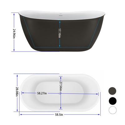 28-in W x 59-in L Gloss Acrylic Oval Freestanding Soaking Bathtub