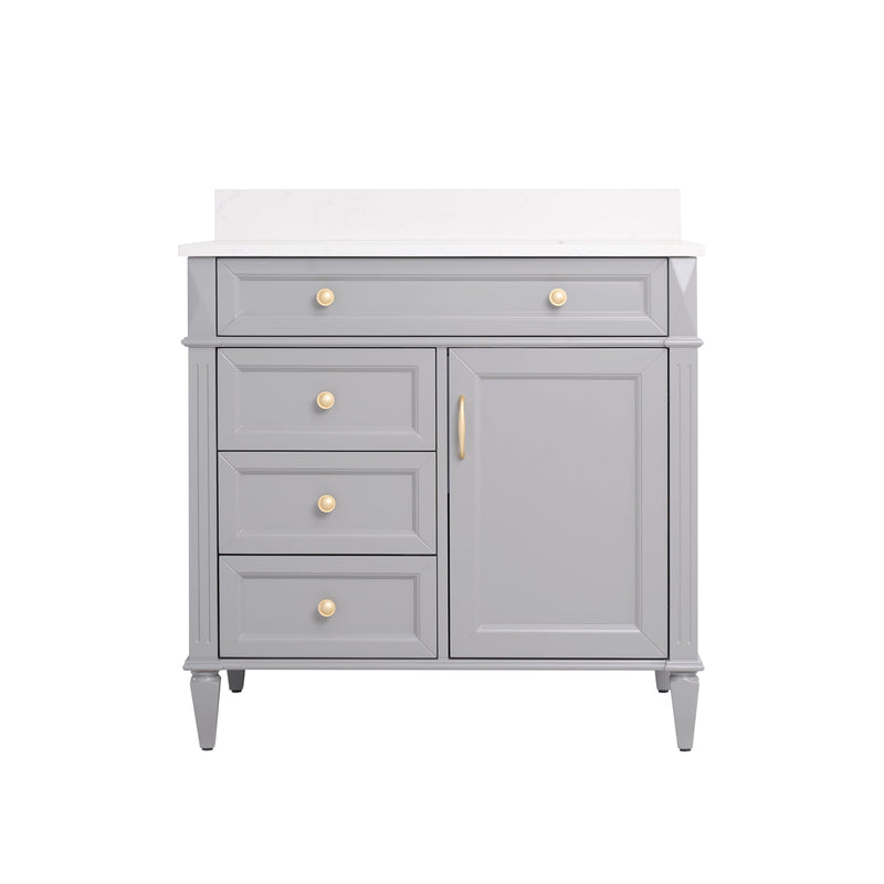 36 in. Bathroom Vanity in Grey with Quartz Vanity Top in Carrara with Single White Basin