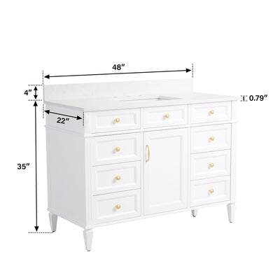 48 in. Bathroom Vanity in White with Quartz Vanity Top in Carrara with Single White Basin