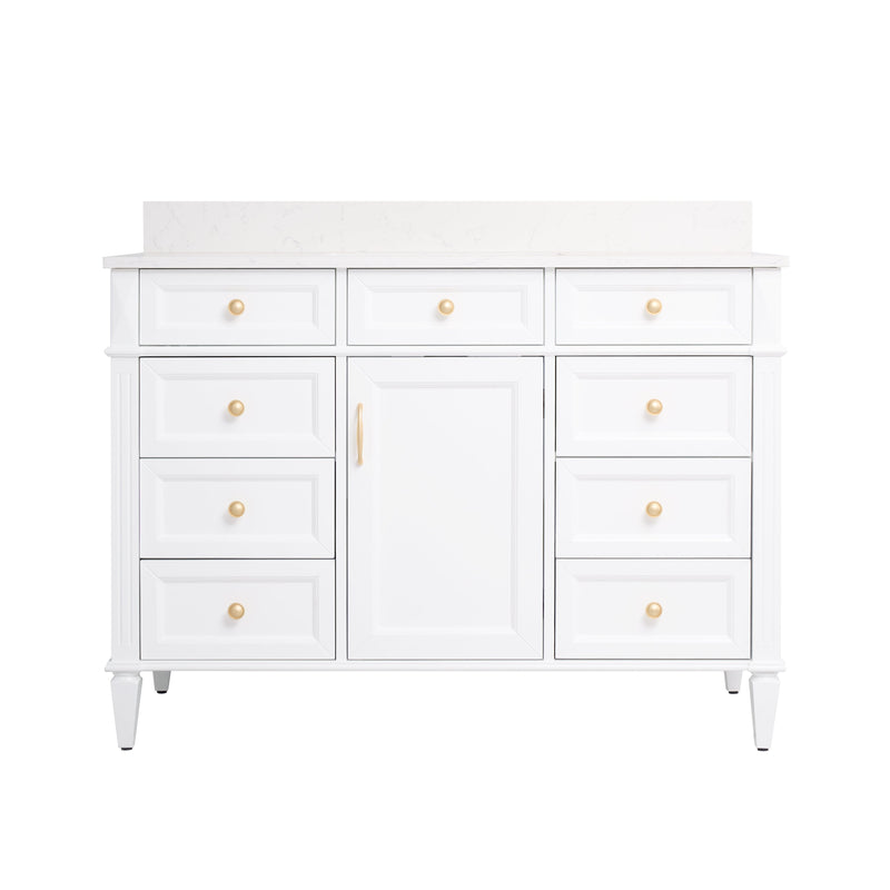 48 in. Bathroom Vanity in White with Quartz Vanity Top in Carrara with Single White Basin