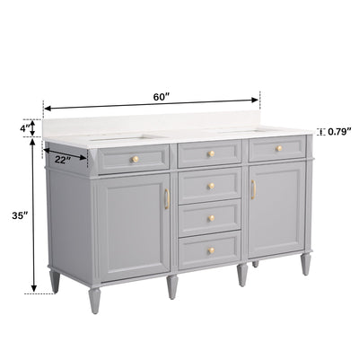 60 in. Bathroom Vanity in Grey with Quartz Vanity Top in Carrara with Single White Basin