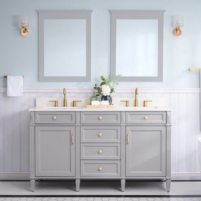 60 in. Bathroom Vanity in Grey with Quartz Vanity Top in Carrara with Single White Basin