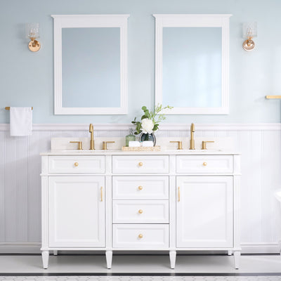 60 in. Bathroom Vanity in White with Quartz Vanity Top in Carrara with Single White Basin