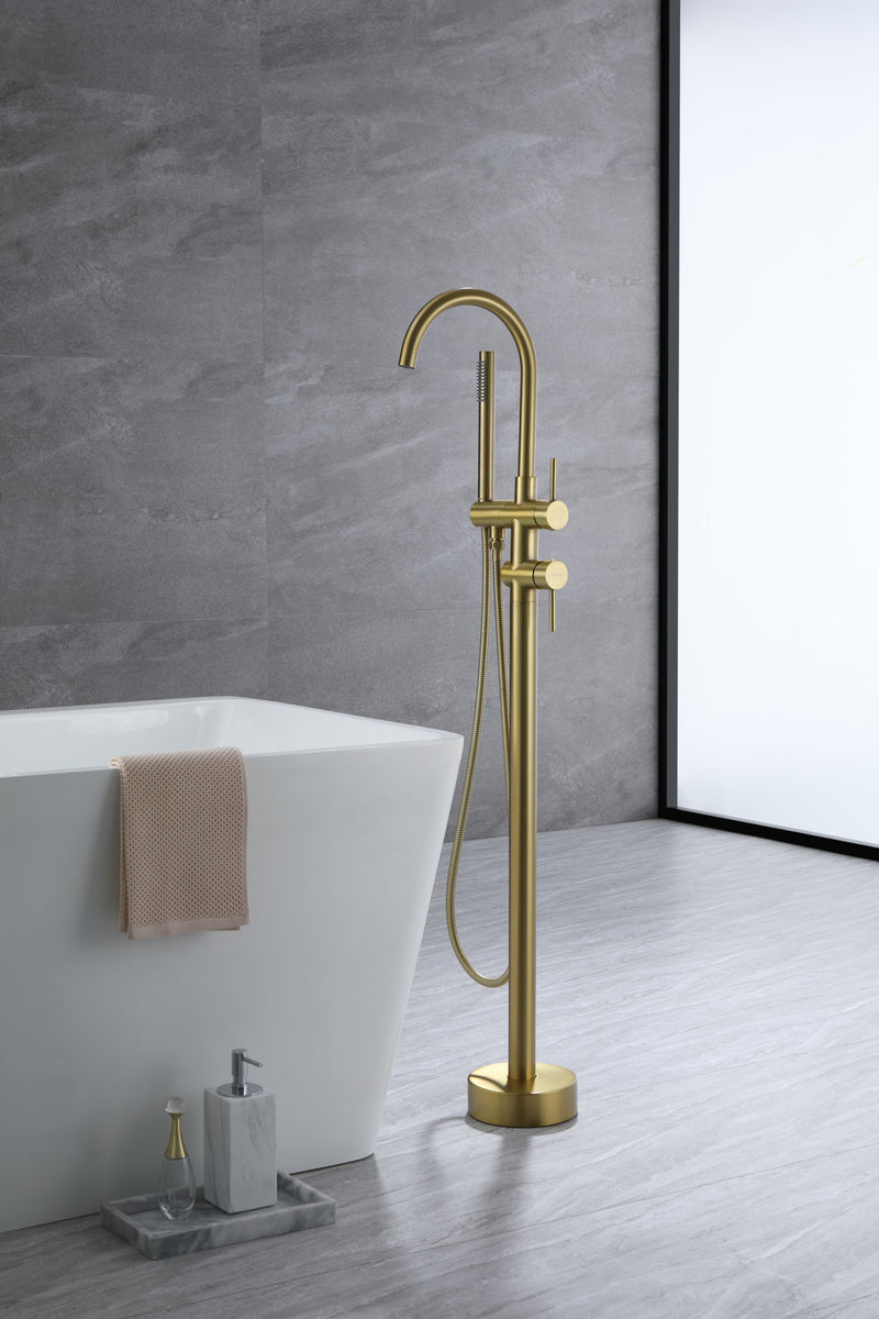 Tub Faucet Freestanding Brushed Gold Bathtub Faucet With Handheld Shower