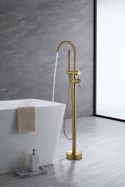 Tub Faucet Freestanding Brushed Gold Bathtub Faucet With Handheld Shower