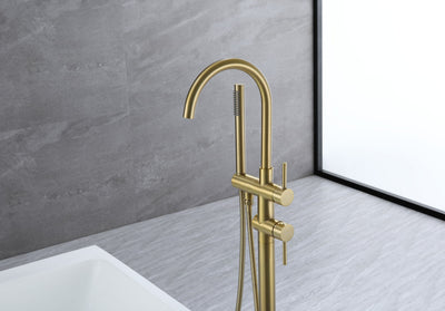 Tub Faucet Freestanding Brushed Gold Bathtub Faucet With Handheld Shower