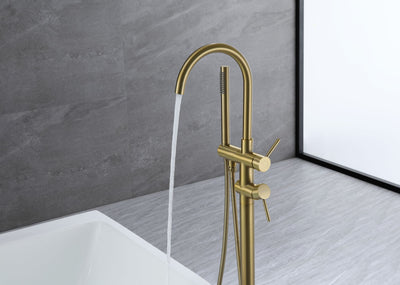 Tub Faucet Freestanding Brushed Gold Bathtub Faucet With Handheld Shower