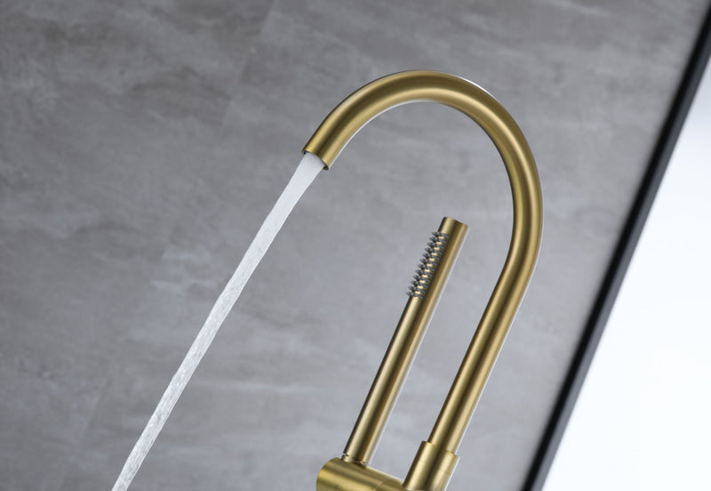 Tub Faucet Freestanding Brushed Gold Bathtub Faucet With Handheld Shower