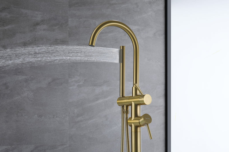 Tub Faucet Freestanding Brushed Gold Bathtub Faucet With Handheld Shower