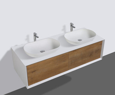 Wall Mounted Single Bathroom Vanity with Solid Surface Vanity Top