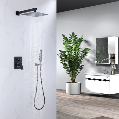 Wall Mount Matte Black Rainfall Shower Head System Shower Faucet