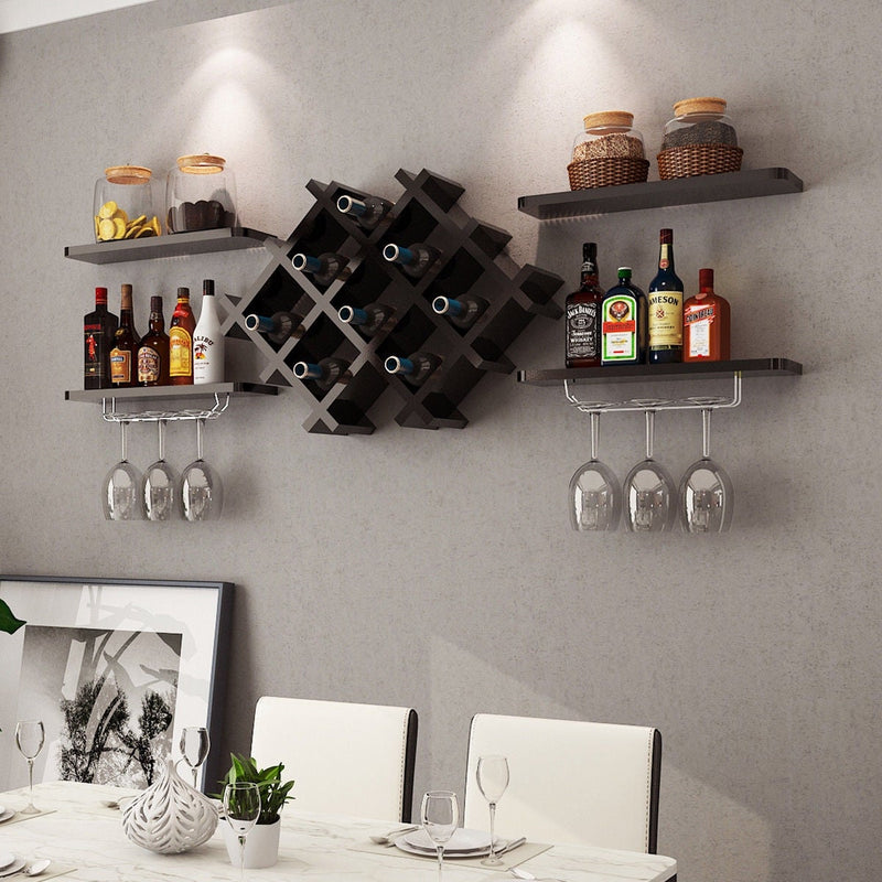 Set of 5 Wall Mount Wine Rack Set with Storage Shelves