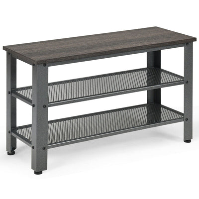 3-Tier Shoe Rack Industrial Shoe Bench with Storage Shelves