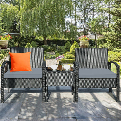 3 Pieces Outdoor Rattan Patio Conversation Set with Seat Cushions