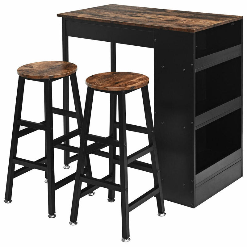 3 Pieces Bar Table Set with Storage