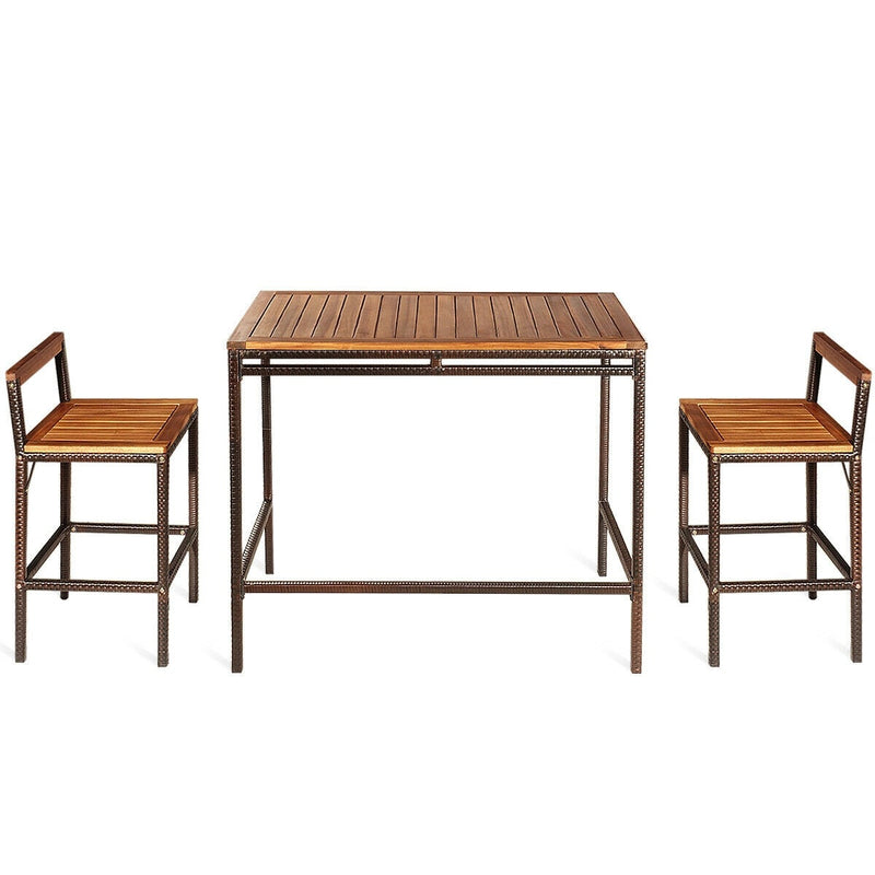 3 PCS Patio Rattan Wicker Bar Dining Furniture Set