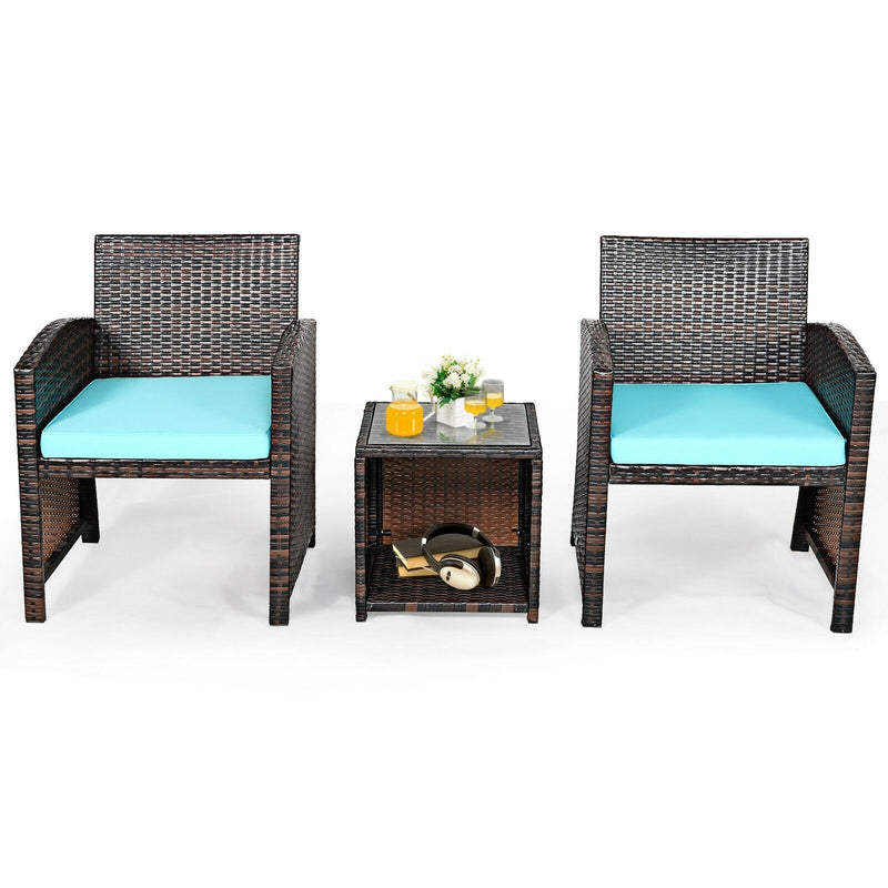 3 Pieces PE Rattan Wicker Furniture Set